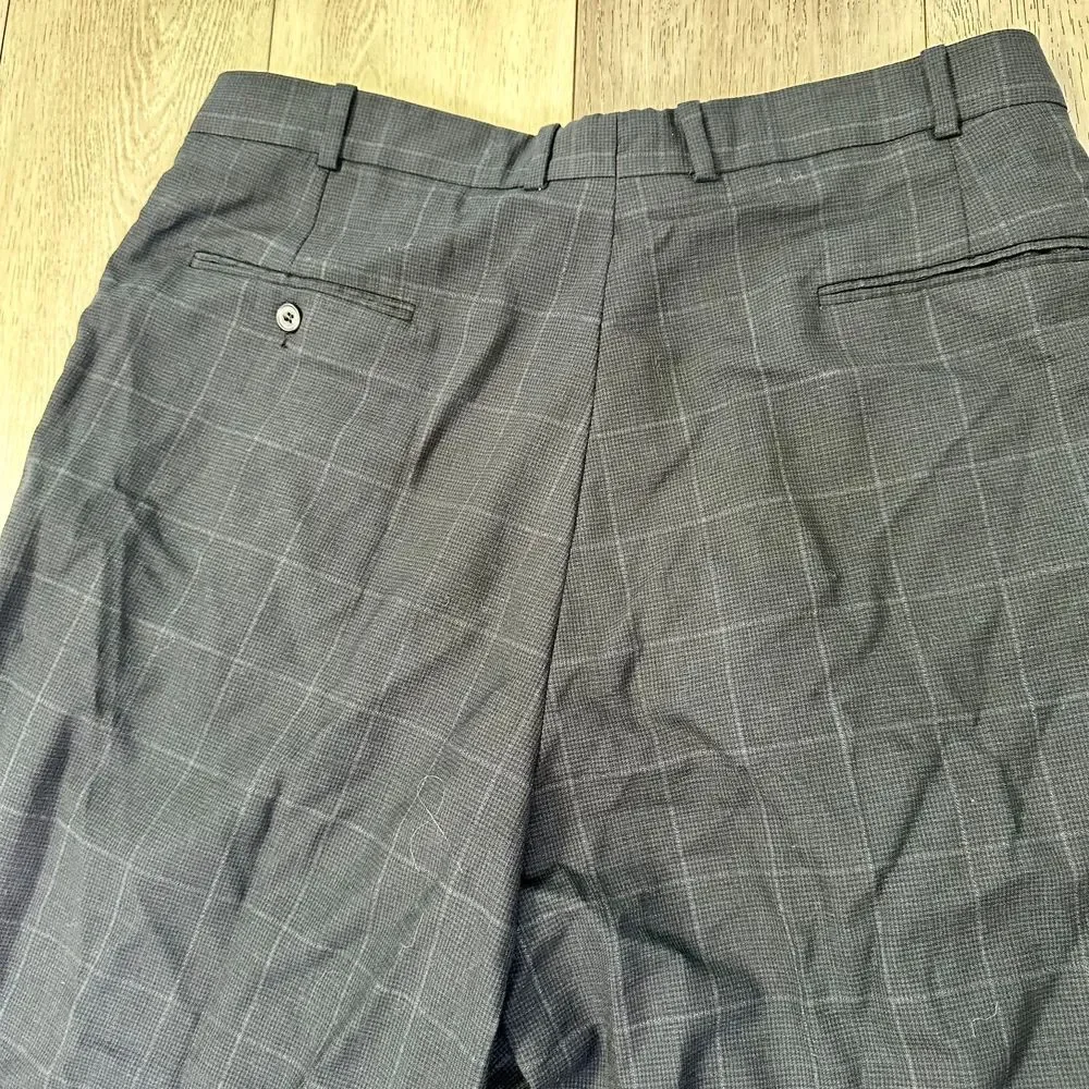 Evan Picone vintage men's wool suit Navy charcoal Windowpane size‎ 39 bottoms